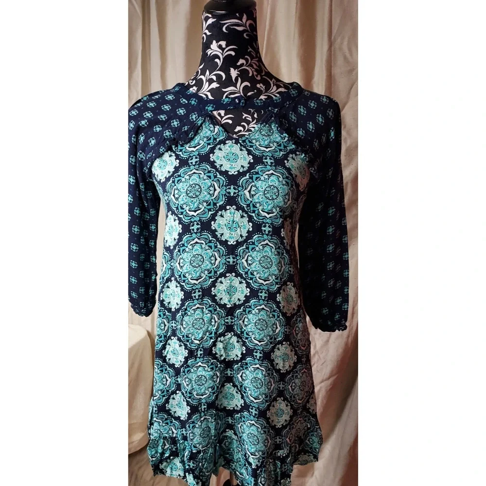 Justice Knee Length Keyhole Dress with Ruffle and 3/4 Sleeves Girls Size 16